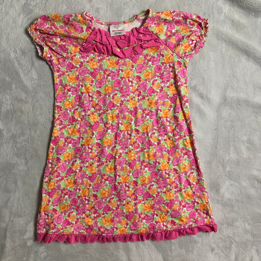 Hanna Andersson Floral Dress Ruffle Trim‎ Cotton Casual Playwear Size 6X-7